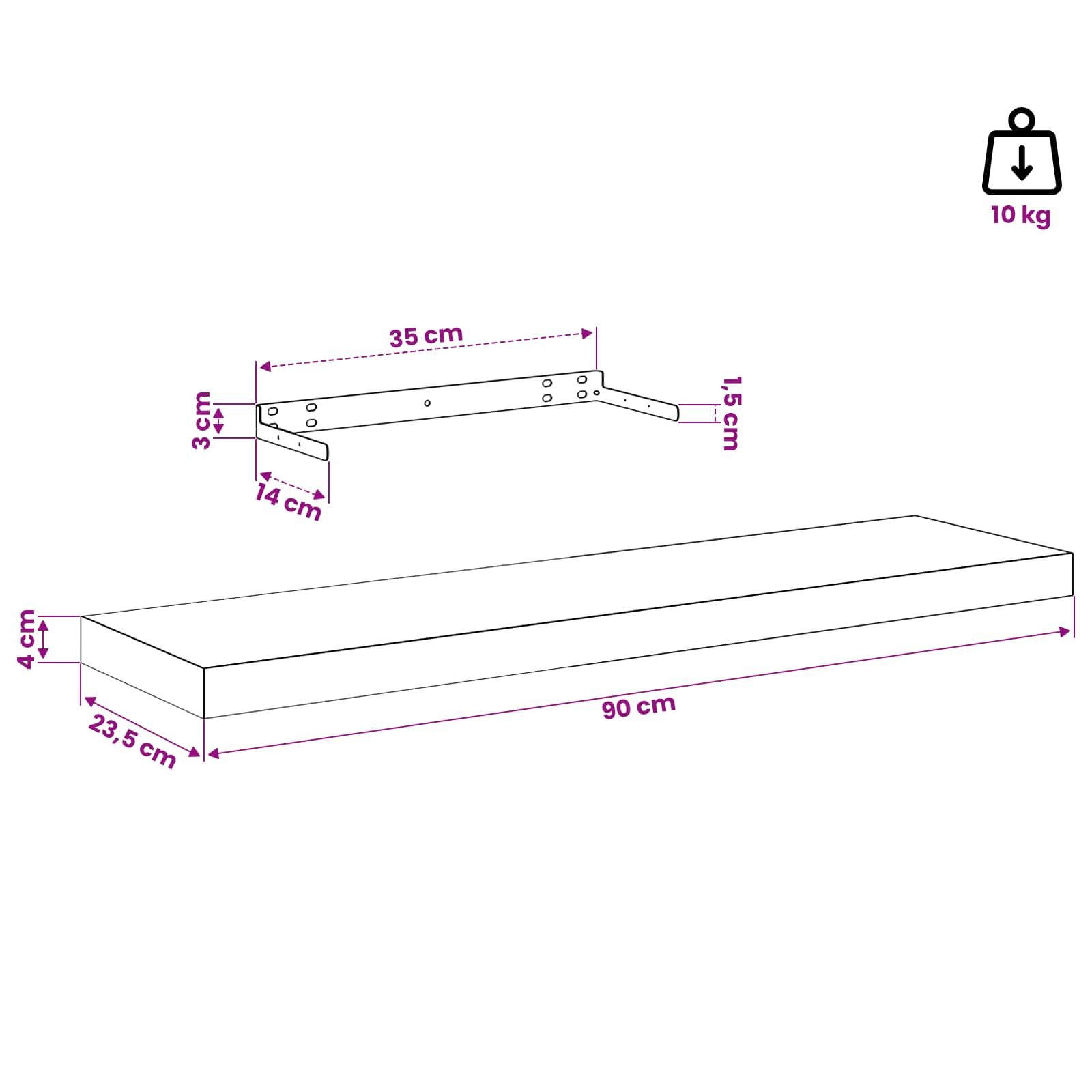 vidaXL Schweberegale 4 Stk. Betongrau 90x23,5x3,8 cm MDF – Bild 15