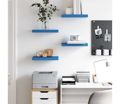 vidaXL Pakabinamos sieninės lentynos, 4vnt., mėlynos, 40x23x3,8cm, MDF