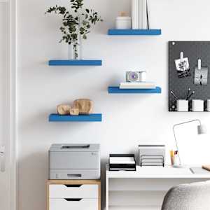 vidaXL Pakabinamos sieninės lentynos, 4vnt., mėlynos, 40x23x3,8cm, MDF