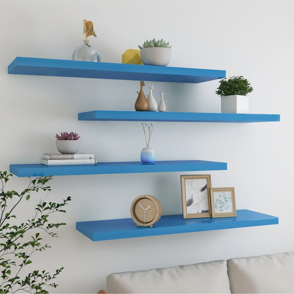 vida XL Schweberegale 4 Stk. Blau 90x 23,5x 3,8 cm MDF