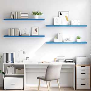 vidaXL Pakabinamos lentynos, 4vnt., mėlynos, 120x23,5x3,8cm, MDF