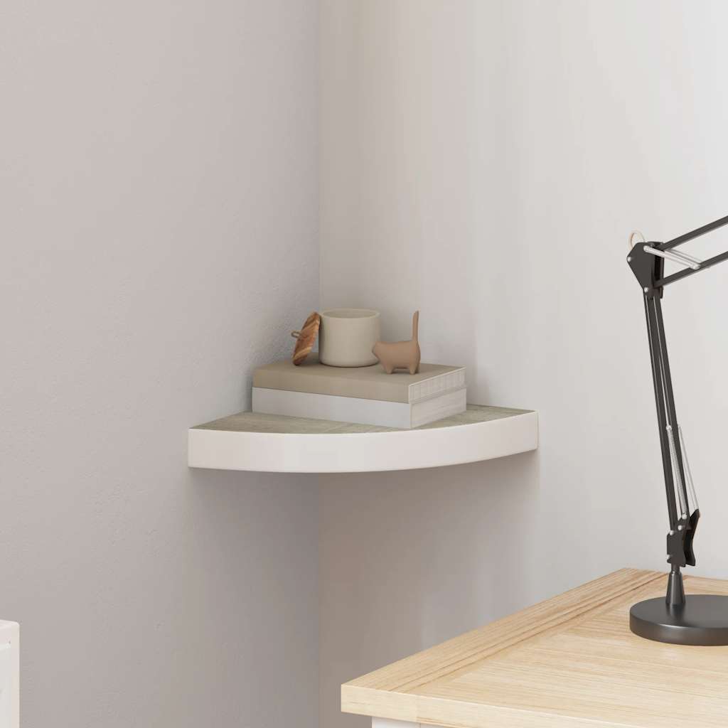 vidaXL Eck-Schweberegal Eichen-Optik und Weiß 25x25x3,8 cm MDF