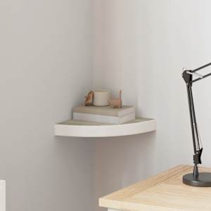 Kotna stenska polica barva hrasta in bela 25x25x3,8 cm MDF