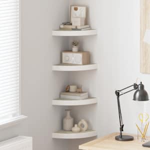 Kotne stenske police 4 kosi hrast in bele 25x25x3,8 cm MDF