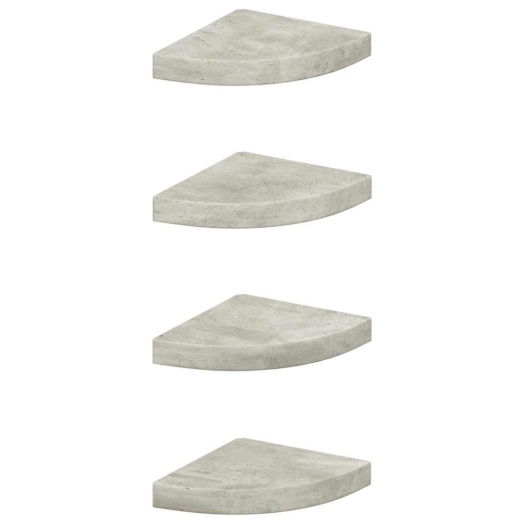 vidaXL Nástěnné rohové police 4 ks betonově šedé 25 x 25 x 3,8 cm MDF