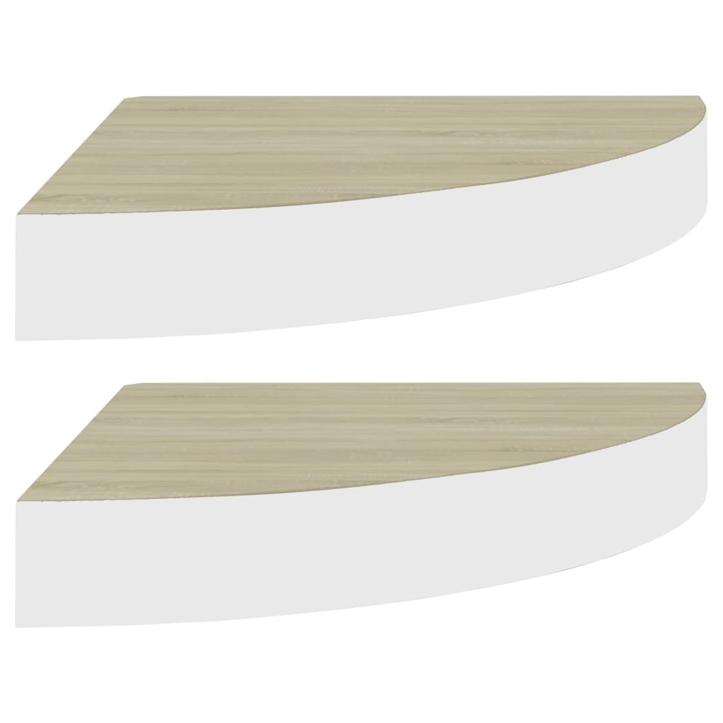 Image of vidaXL Wall Corner Shelves 2 pcs Oak and White 35x35x3.8 cm MDF