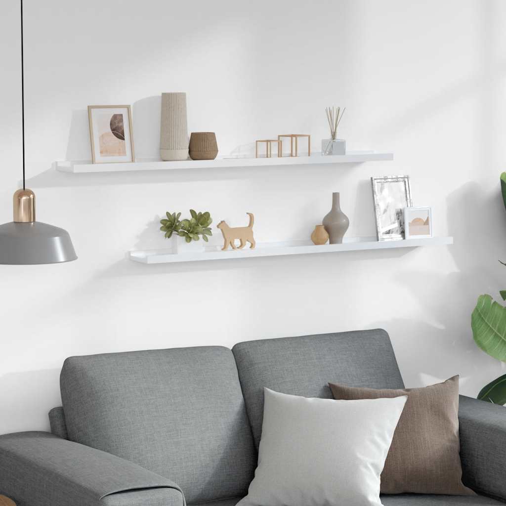 Thumbnail - vidaXL Wandregale 2 Stk. Hochglanz-Weiß 100x9x3 cm