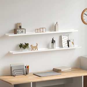 Stenska polica 2 kosa visok sijaj bela 115x9x3 cm