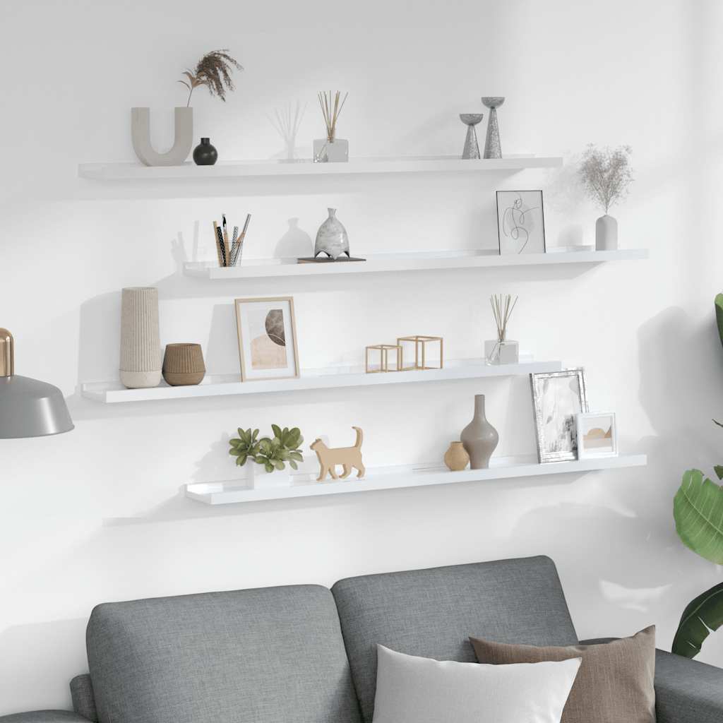 Thumbnail - vidaXL Wandregale 4 Stk. Hochglanz-Weiß 100x9x3 cm