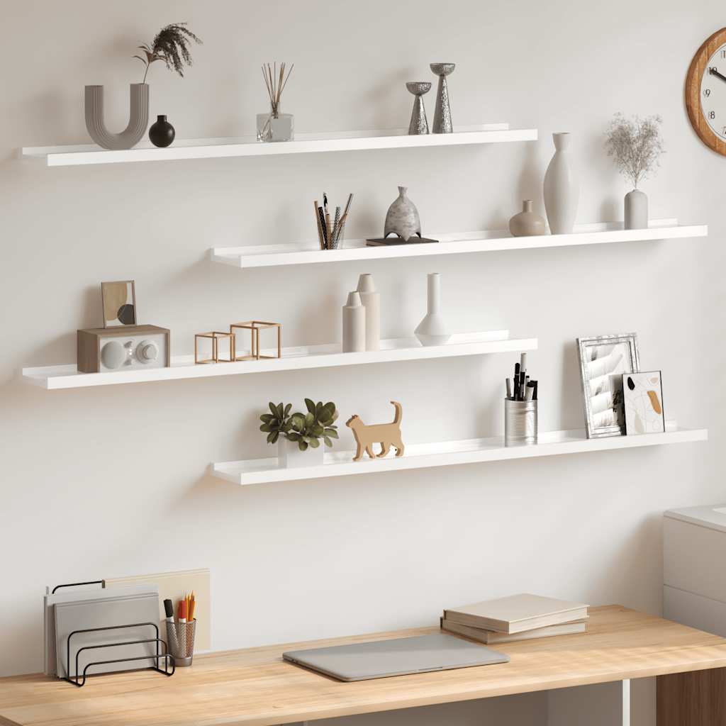 vidaXL Wandregale 4 Stk. Hochglanz-Weiß 100x9x3 cm