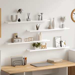 Stenske police 4 kosi bele 80x9x3 cm