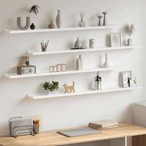 Stenske police 4 kosi bele 115x9x3 cm