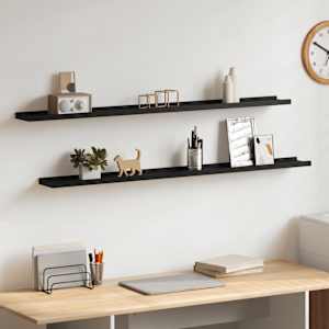 Stenska polica 2 kosa črna 115x9x3 cm