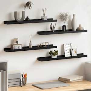 Stenske police 4 kosi črne 60x9x3 cm