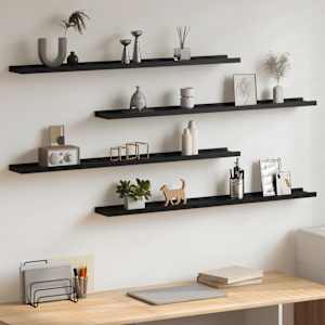 Stenske police 4 kosi črne 100x9x3 cm