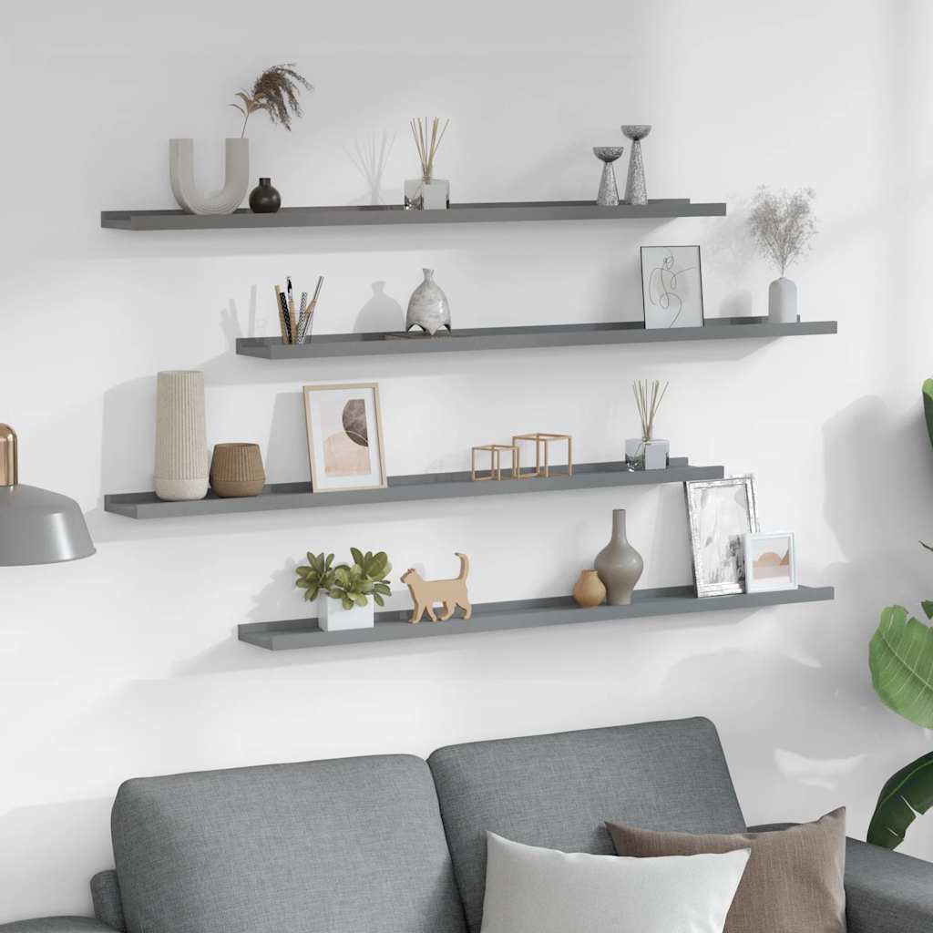Thumbnail - vidaXL Wandregale 4 Stk. Grau 100x9x3 cm