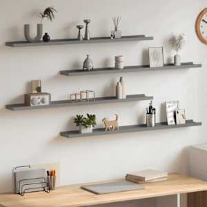 Stenske police 4 kosi sive 100x9x3 cm