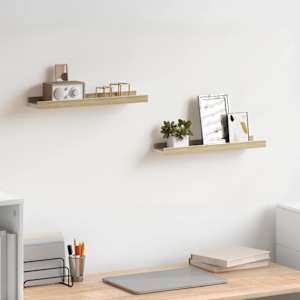 Stenska polica 2 kosa bela in sonoma hrast 40x9x3 cm