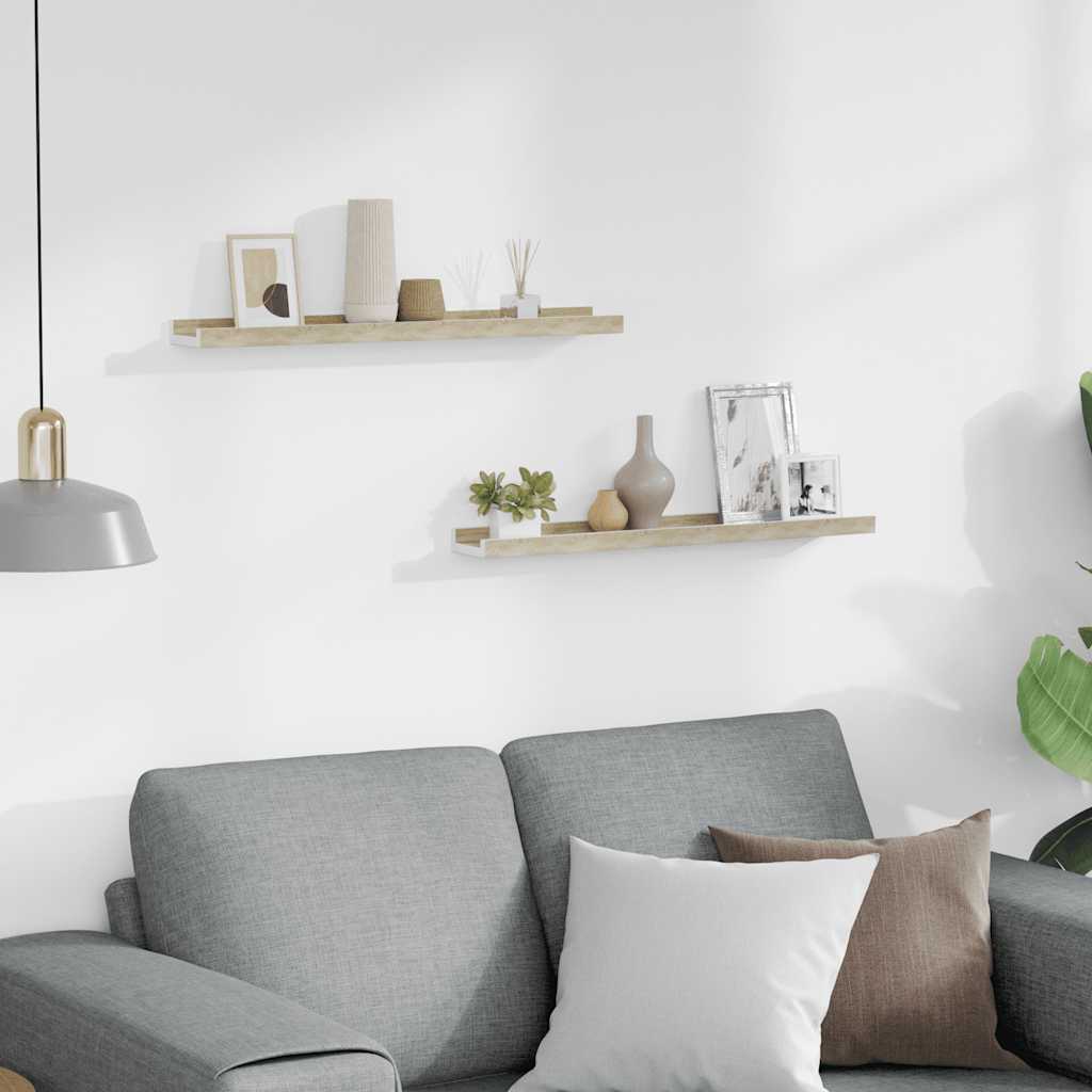 vidaXL Rafturi de perete, 2 buc., alb și stejar sonoma, 60x9x3 cm