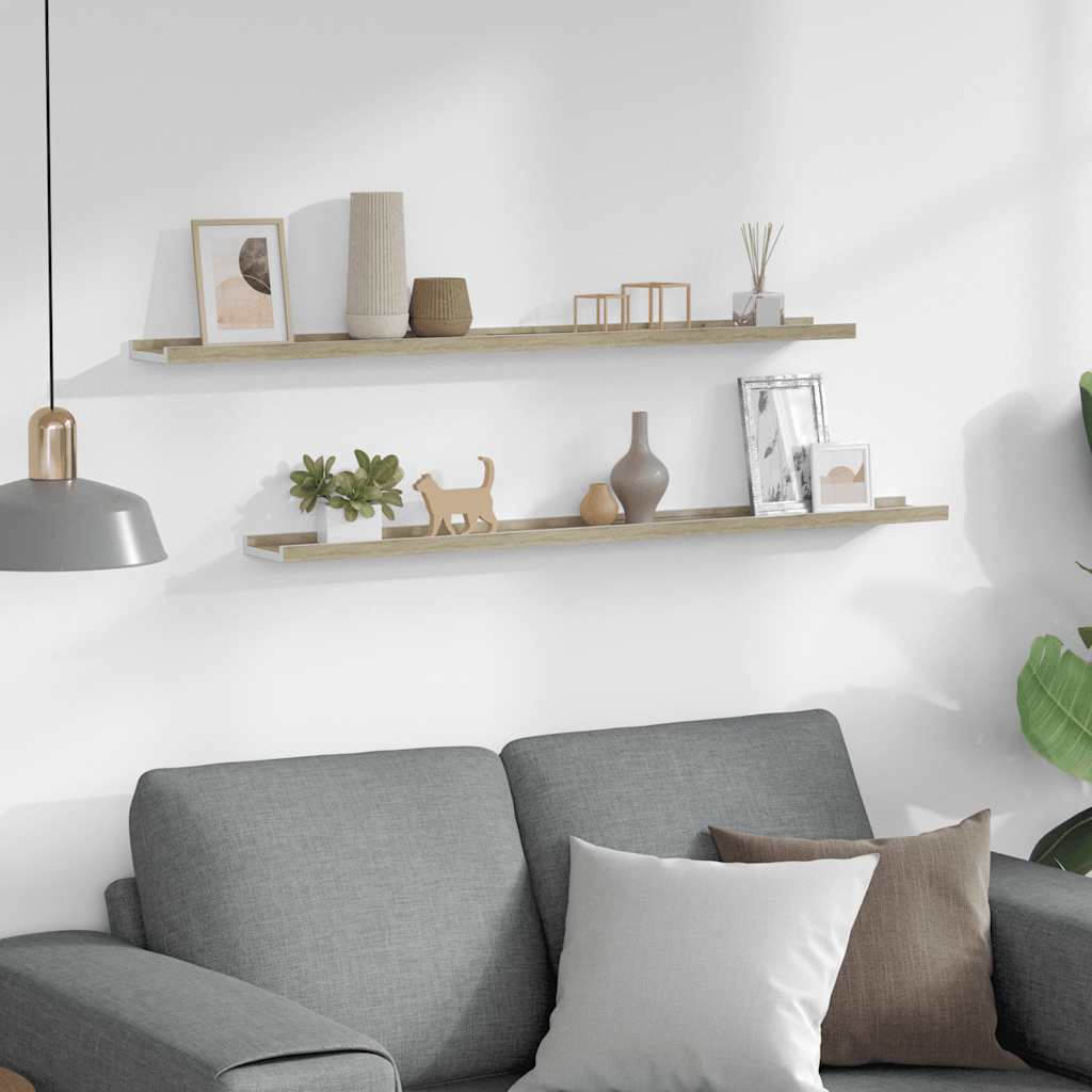 Thumbnail - vidaXL Wandregale 2 Stk. Weiß und Sonoma-Eiche 100x9x3 cm