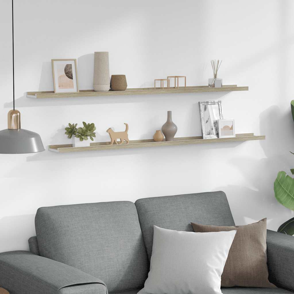 Thumbnail - vidaXL Wandregale 2 Stk. Weiß und Sonoma-Eiche 115x9x3 cm