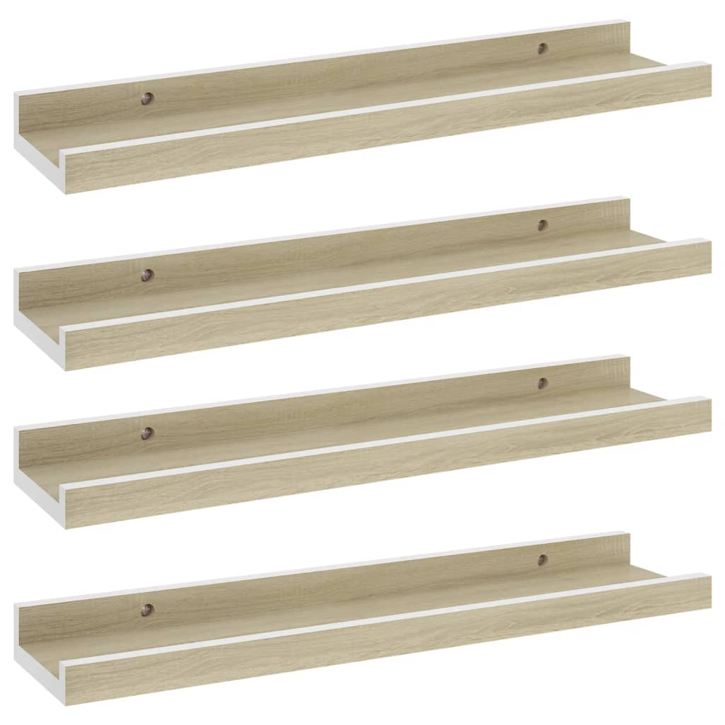 

vidaXL Wall Shelves 4 pcs White and Sonoma Oak 15.7"x3.5"x1.2"