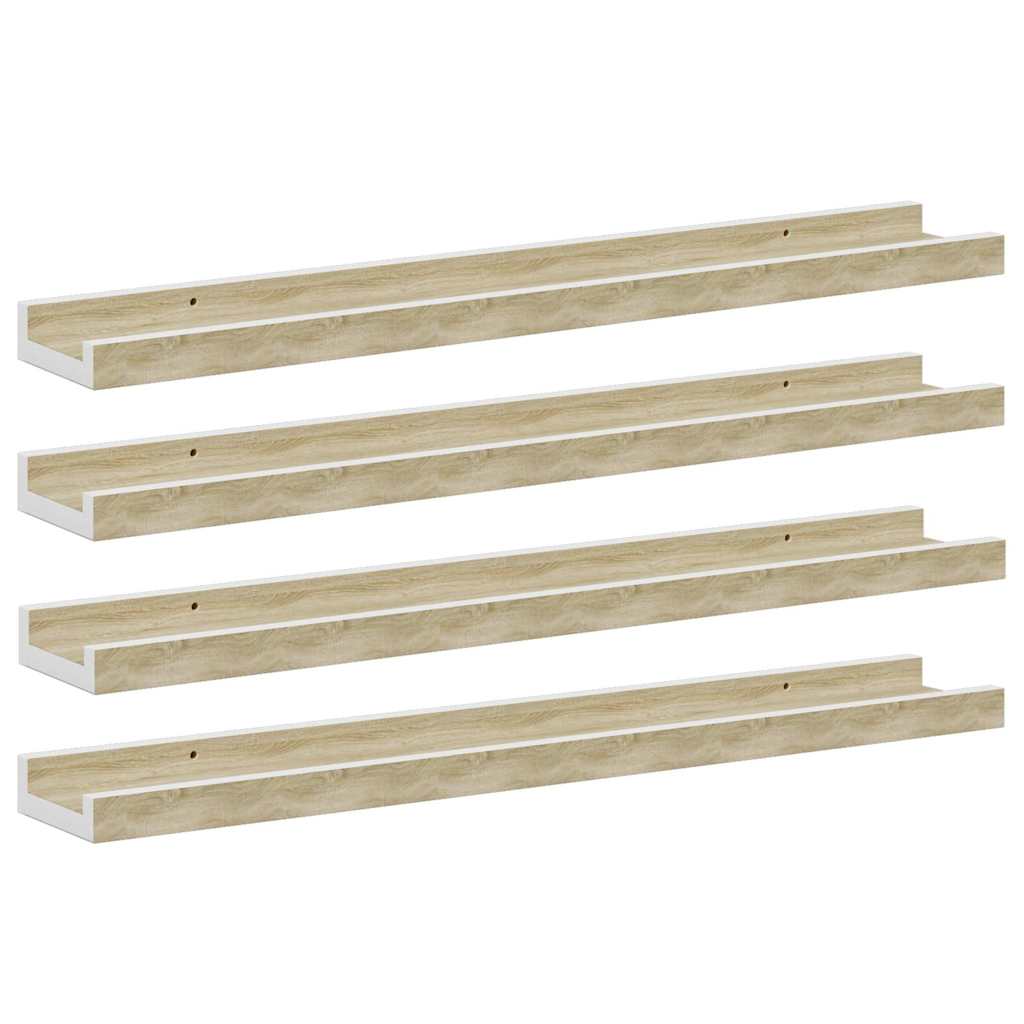 Thumbnail - vidaXL Wandregale 4 Stk. Weiß und Sonoma-Eiche 60x9x3 cm