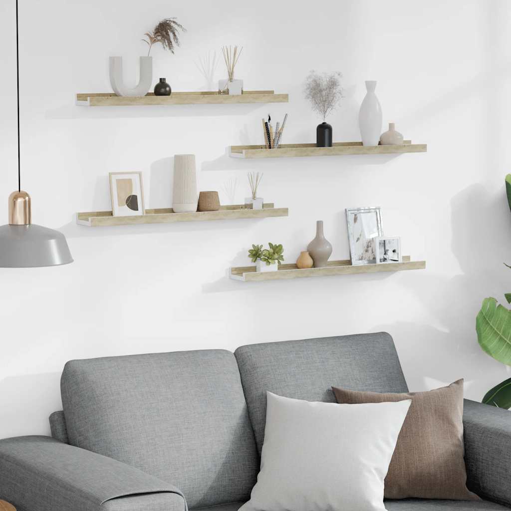 Thumbnail - vidaXL Wandregale 4 Stk. Weiß und Sonoma-Eiche 60x9x3 cm