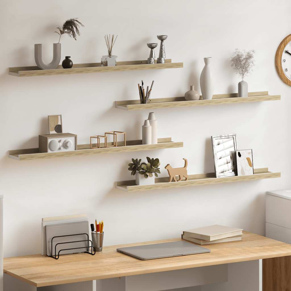 vidaXL Wandregale 4 Stk. Weiß und Sonoma-Eiche 80x9x3 cm