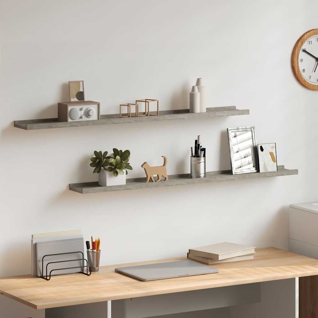 vidaXL Wandregale 2 Stk. Betongrau 100x9x3 cm