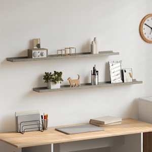 Stenska polica 2 kosa betonsko siva 100x9x3 cm