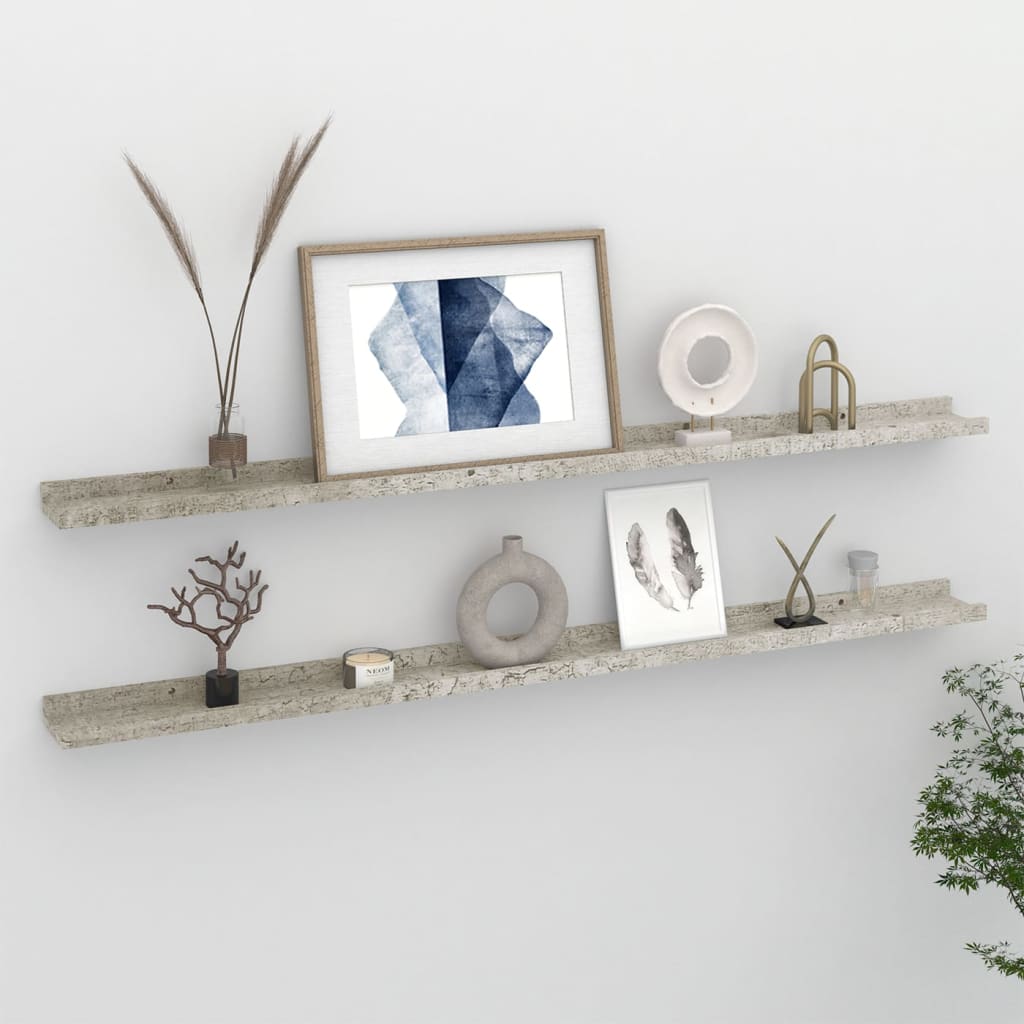 vidaXL Rafturi de perete, 2 buc., gri beton, 115x9x3 cm