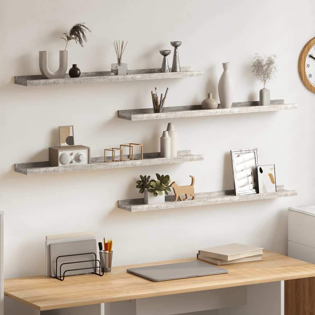 vidaXL Wandregale 4 Stk. Betongrau 80x9x3 cm