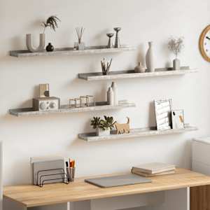 Stenske police 4 kosi betonsko sive 80x9x3 cm