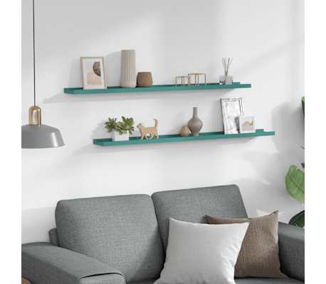 vidaXL Sieninės lentynos, 2vnt., mėlynos spalvos, 100x9x3cm