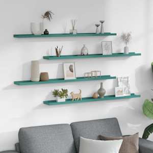 vidaXL Sieninės lentynos, 4vnt., mėlynos spalvos, 100x9x3cm