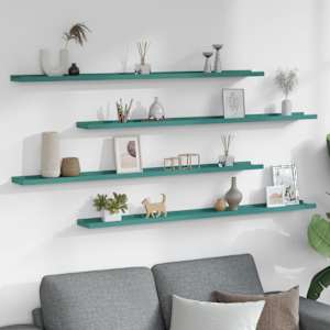 vidaXL Sieninės lentynos, 4vnt., mėlynos spalvos, 115x9x3cm