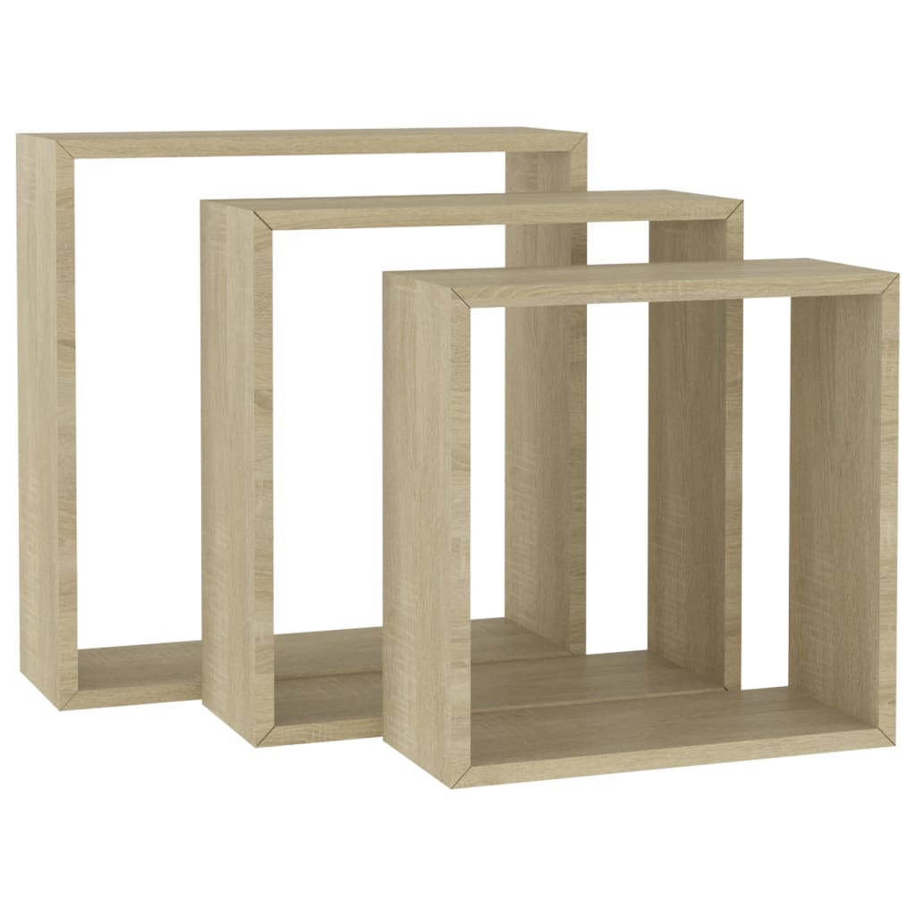 Image of vidaXL Wall Cube Shelves 3 pcs Sonoma Oak