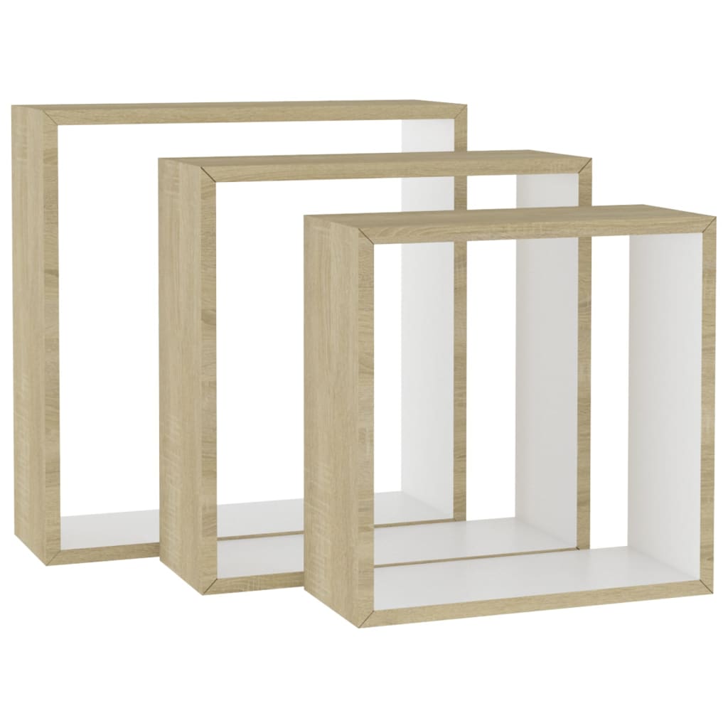 

vidaXL Wall Cube Shelves 3 pcs White and Sonoma Oak
