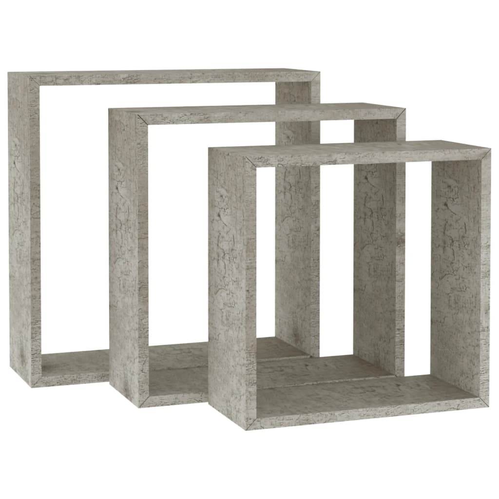 Image of vidaXL Wall Cube Shelves 3 pcs Concrete Grey