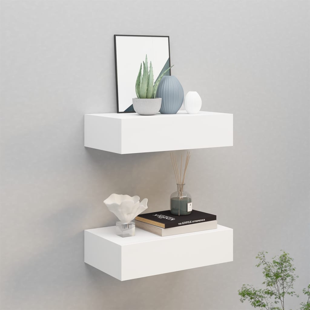 vidaXL Dulap de perete cu sertare, 2 buc., alb, 40x23,5x10 cm, MDF