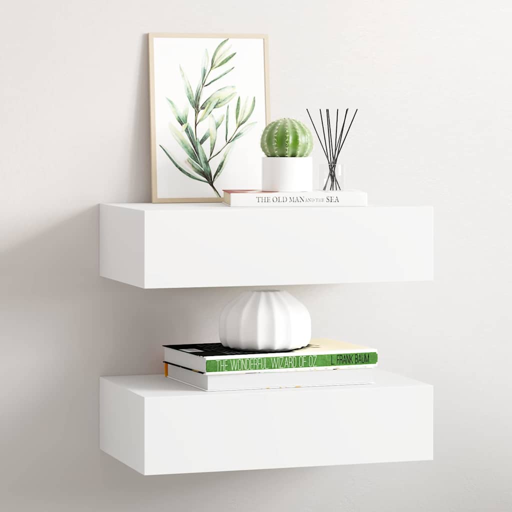 Væghylder Med Skuffer 40X23,5X10 Cm Mdf Hvid - 2 / 1 / 40 x 23.5 x 10 cm