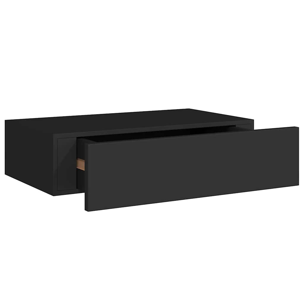 vidaXL Nástěnná police se zásuvkou černá 40 x 23,5 x 10 cm MDF