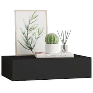 Nástěnná police se zásuvkou černá 40 x 23,5 x 10 cm MDF - obrázek 4