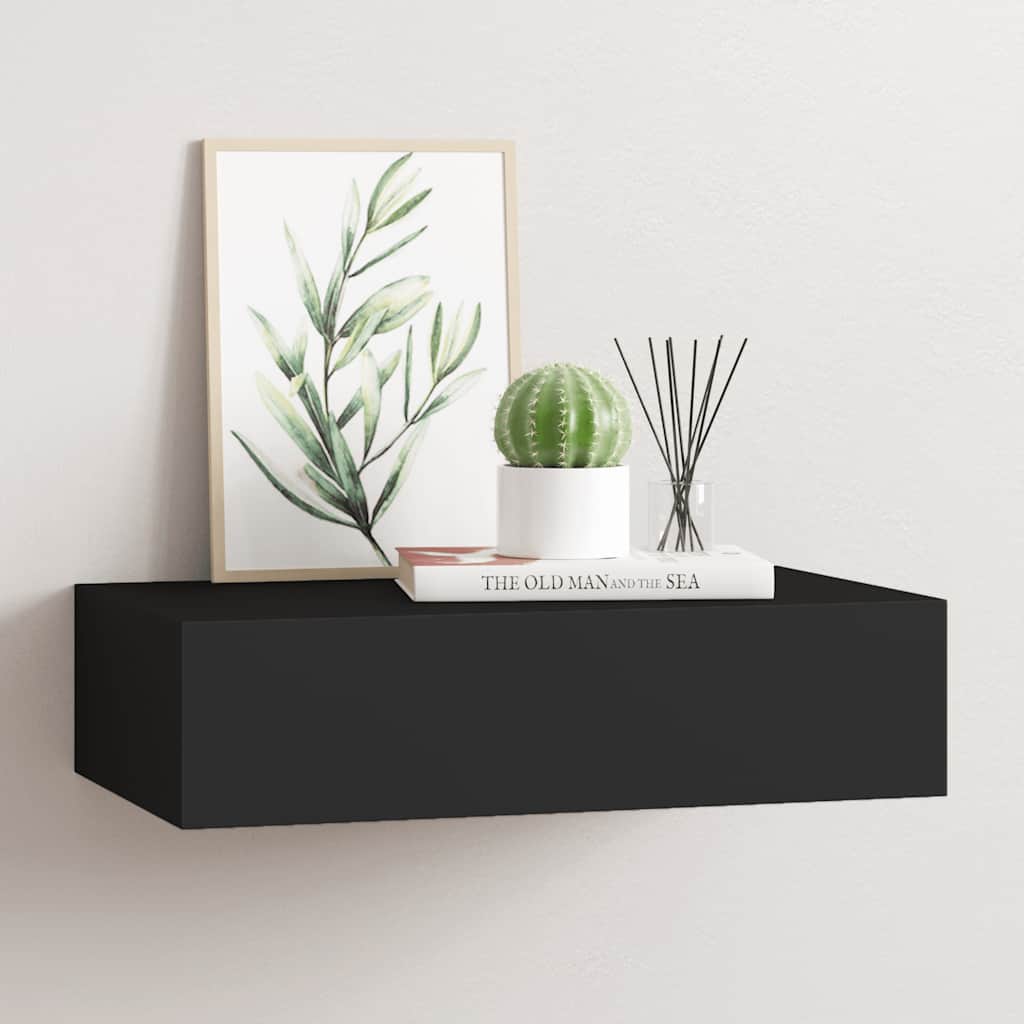 vidaXL Seinälaatikkohylly musta 40x23,5x10 cm MDF