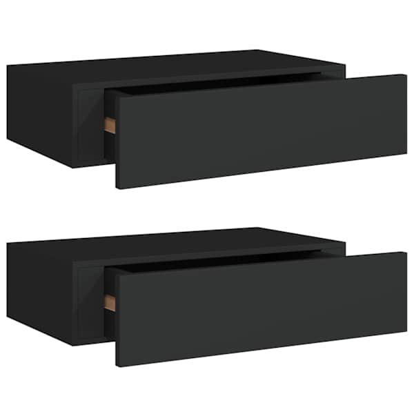 vidaXL sahtlitega seinariiulid, 2 tk, must, 40x23,5x10 cm MDF