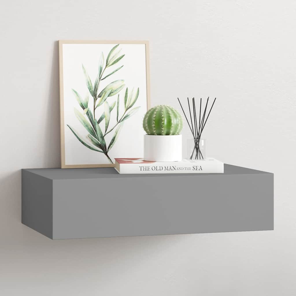 vidaXL Seinälaatikkohylly harmaa 40x23,5x10 cm MDF