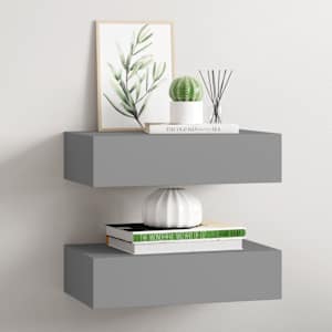 Stenska polica s predalom 2 kosa siva 40x23,5x10 cm mediapan