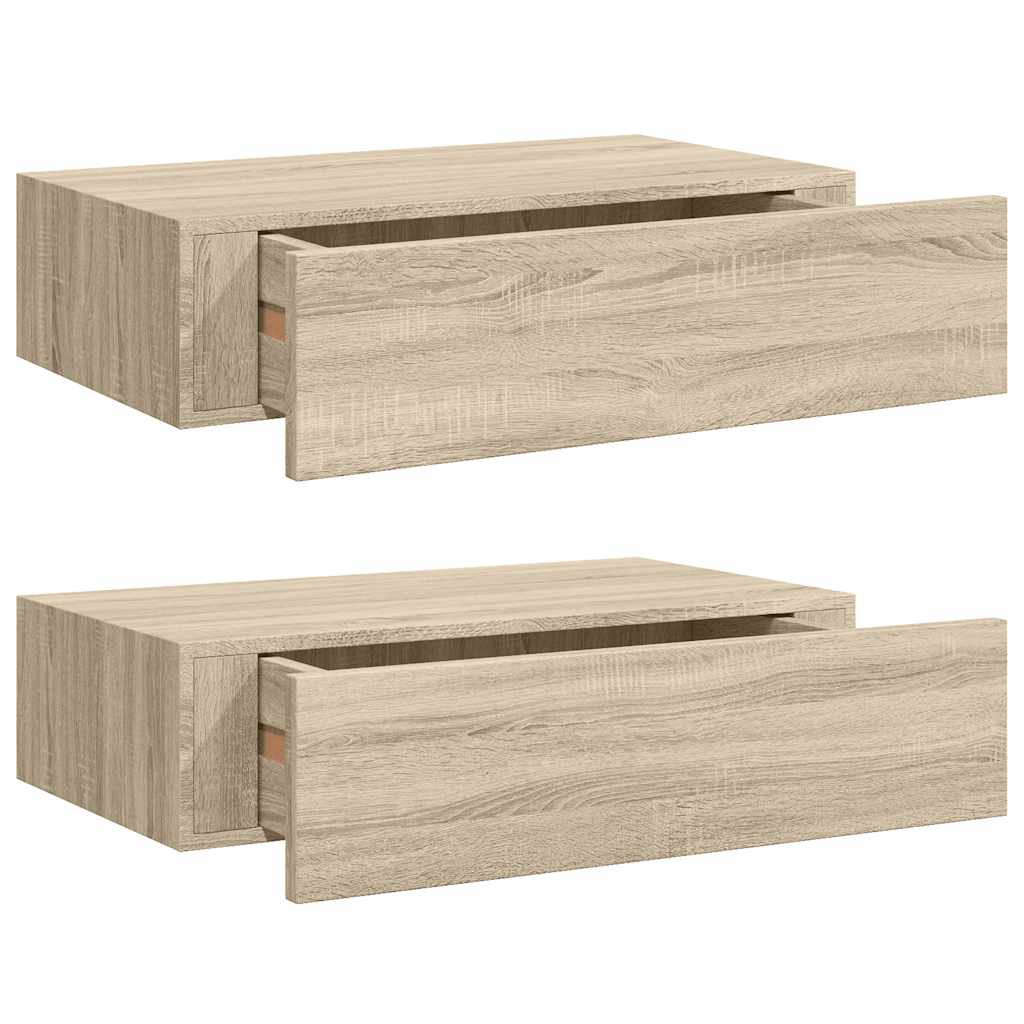 vidaXL Nástěnné police se zásuvkou 2 ks dub 40 x 23,5 x 10 cm MDF