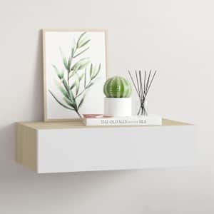 Nástěnná zásuvková police dubová a bílá 40x23,5x10 cm MDF - obrázek 1